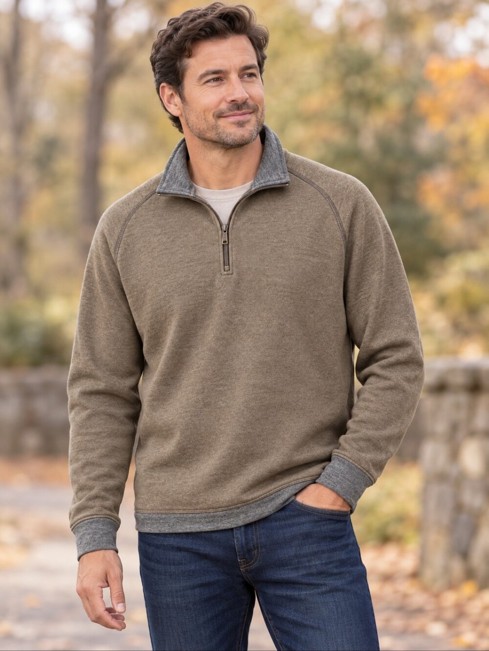 Orvis Men’s XL Soft Modal Blend Quarter-Zip Pullover Brown Gray